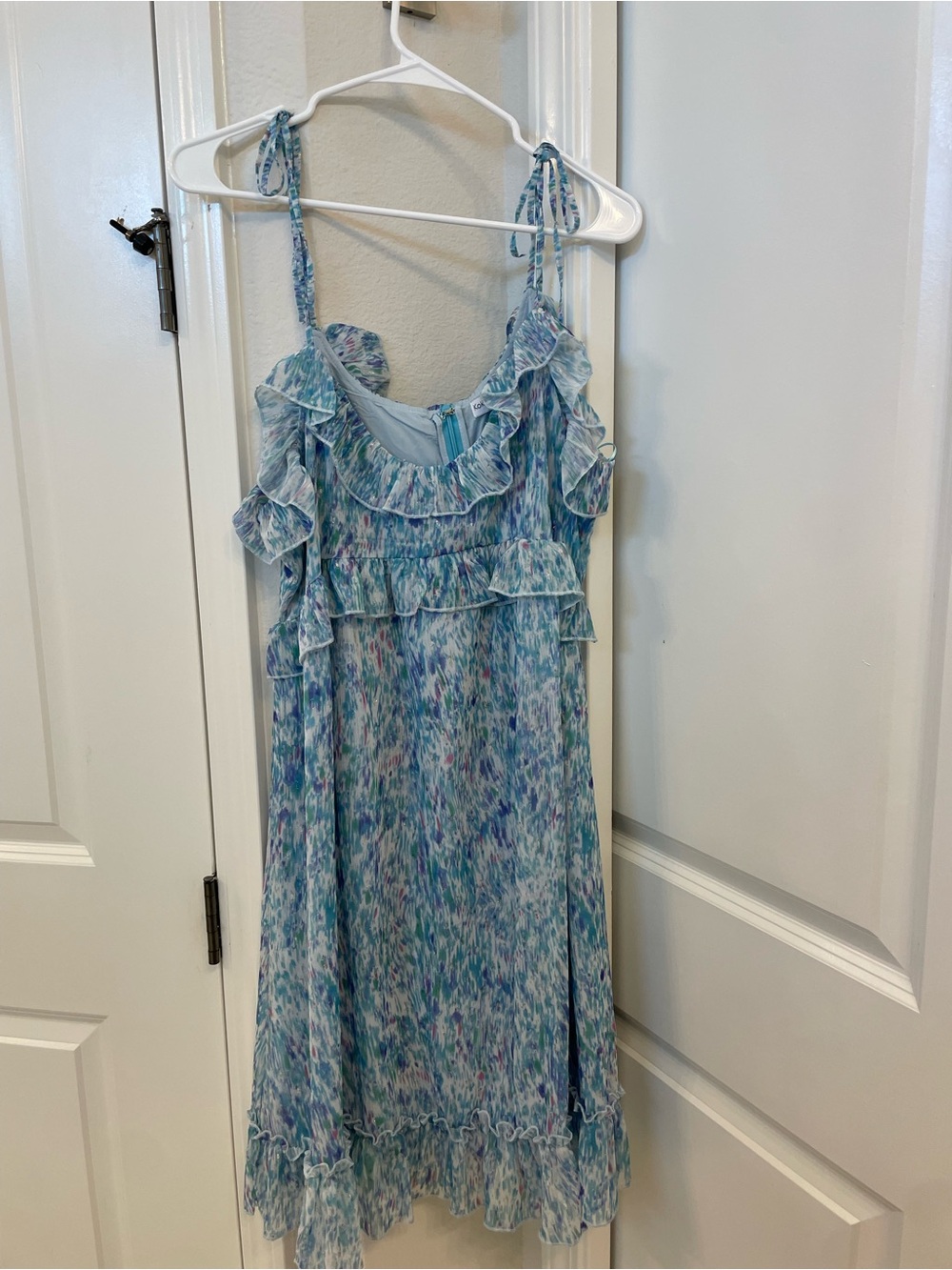 Light Blue Floral Ruffle Sundress with Tie Straps